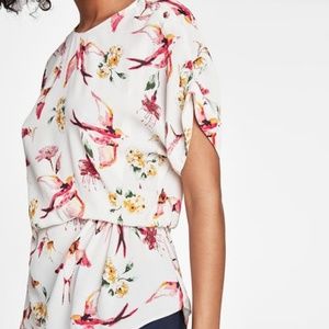 ZARA Bird Print Blouse With Draped Detail Size S